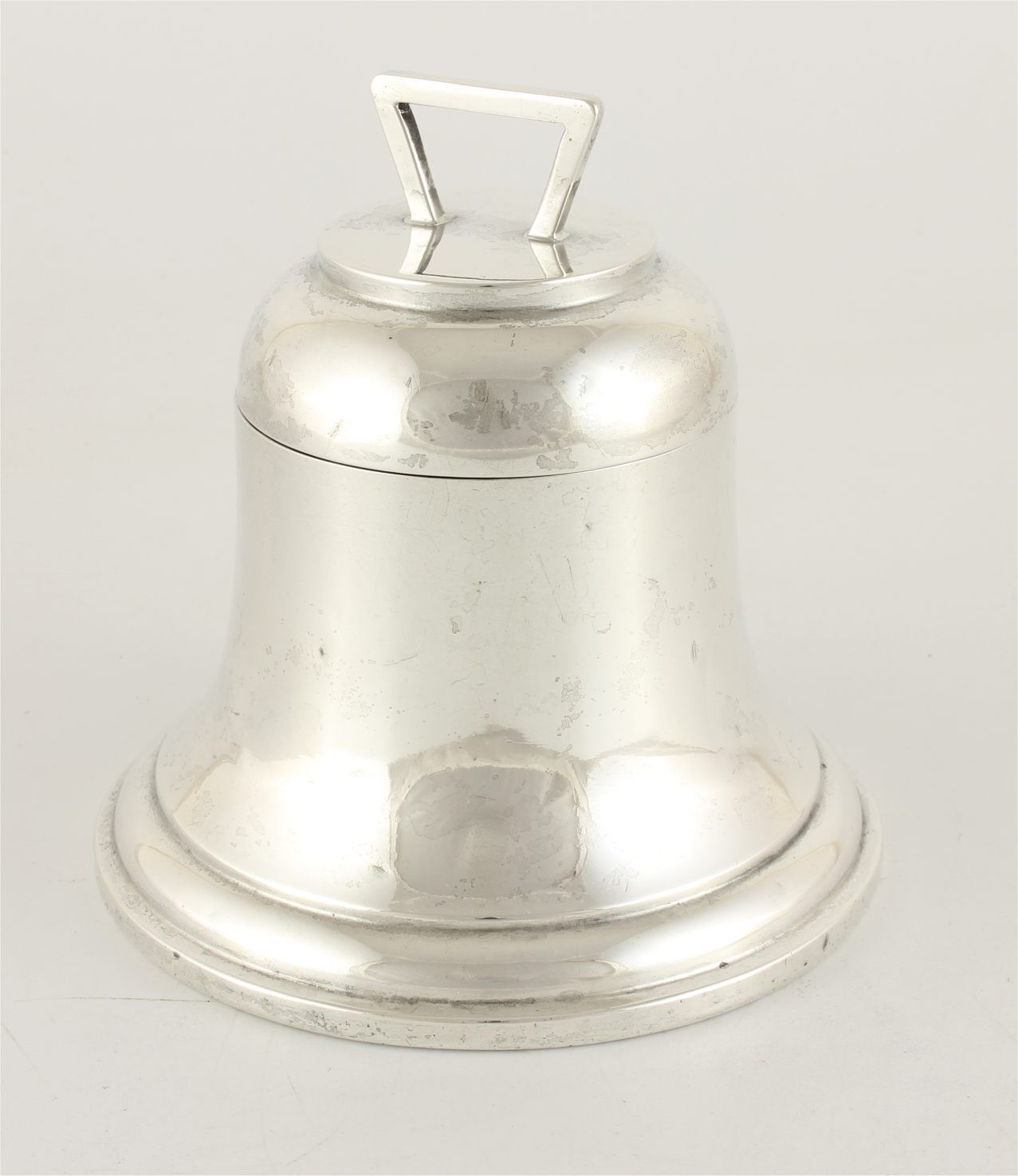 Large Antique Silver Bell Inkwell. Ships Bell Ink Pot Stand. 1913.