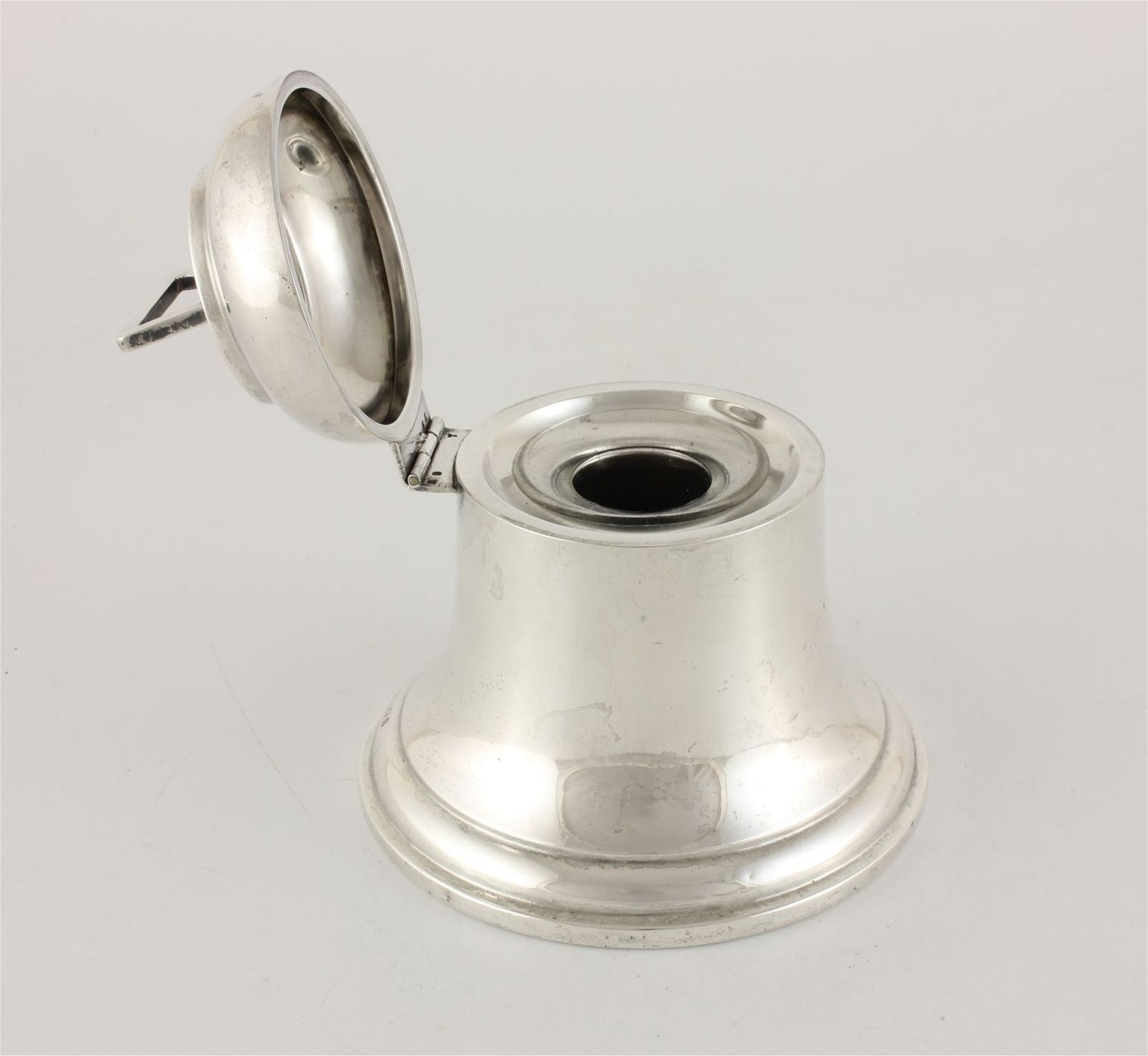 Large Antique Silver Bell Inkwell. Ships Bell Ink Pot Stand. 1913. photo for sale
