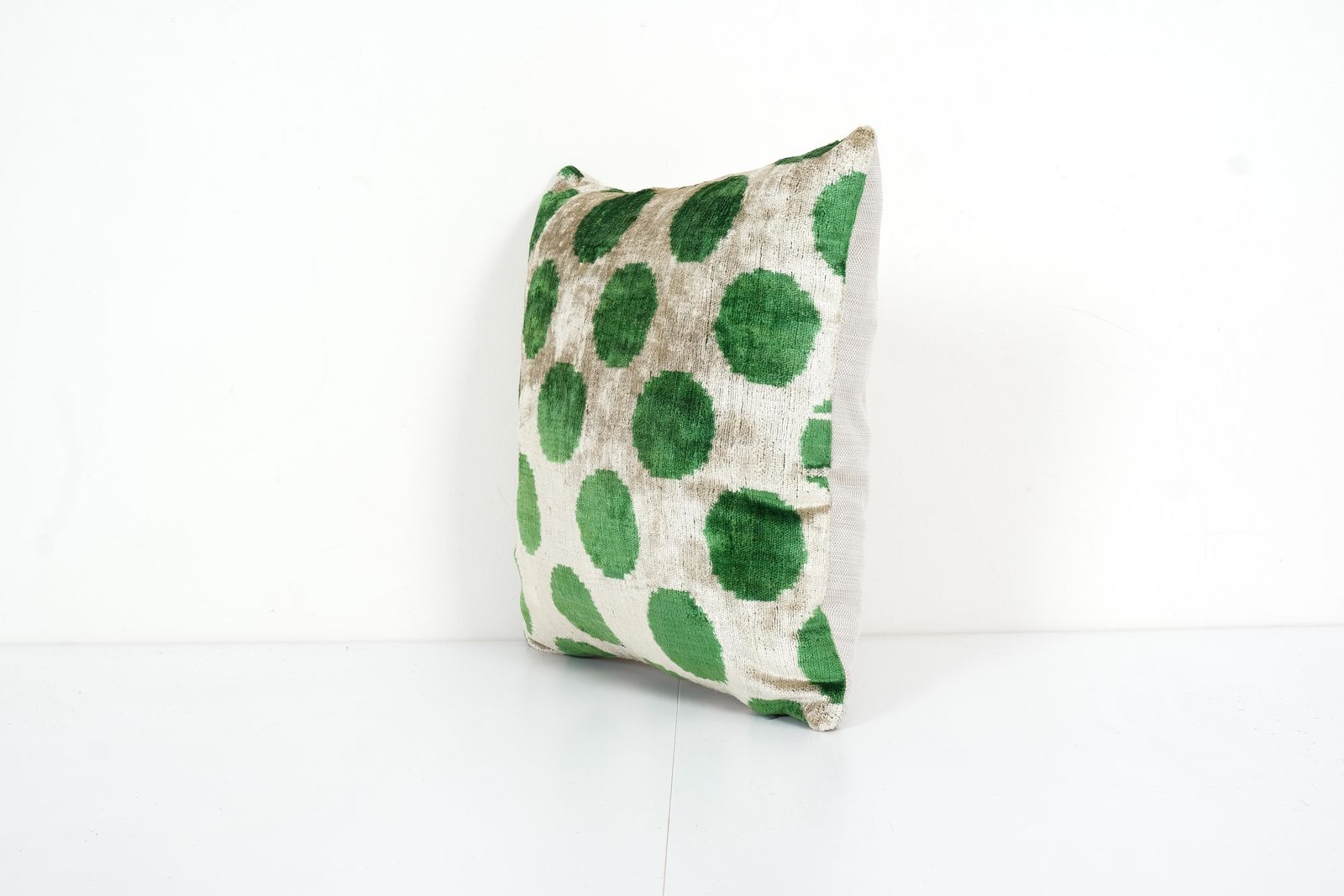 Square Green Ikat Velvet Pillow Cover 14" X 14" photo furniture