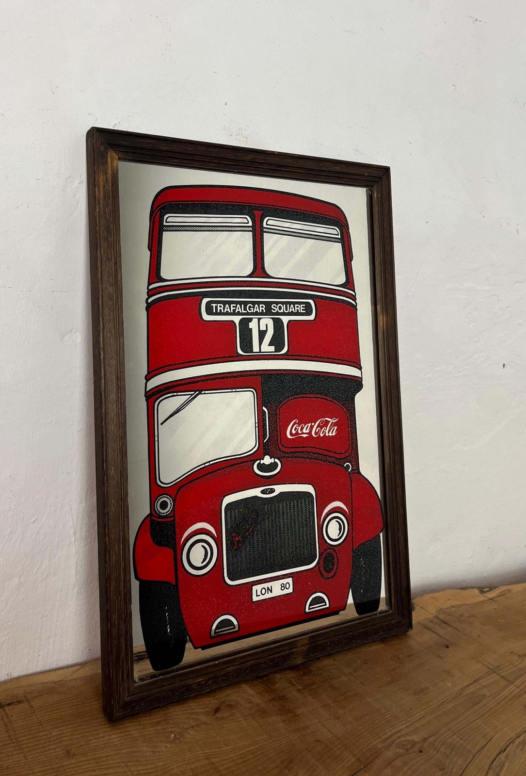 Vintage Coca Cola Advertising Mirror Featuring A Classic London Red Double Decker Bus photo vintage