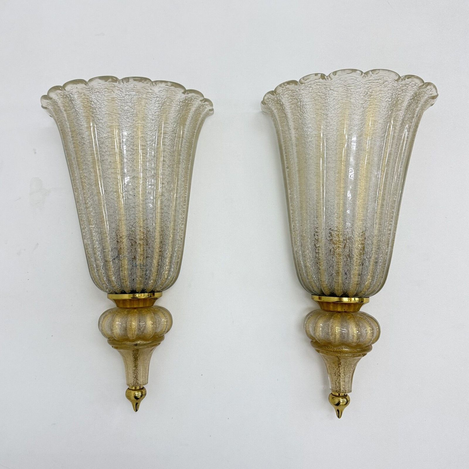 Pair Of Xl Barovier & Toso Wall Lamps Sconce Murano Glass , 1970s