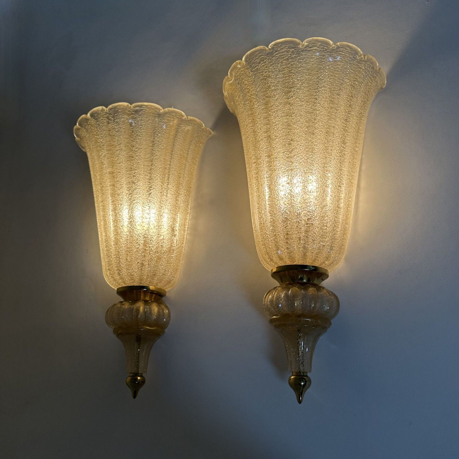 Pair Of Xl Barovier & Toso Wall Lamps Sconce Murano Glass , 1970s photo vinterior