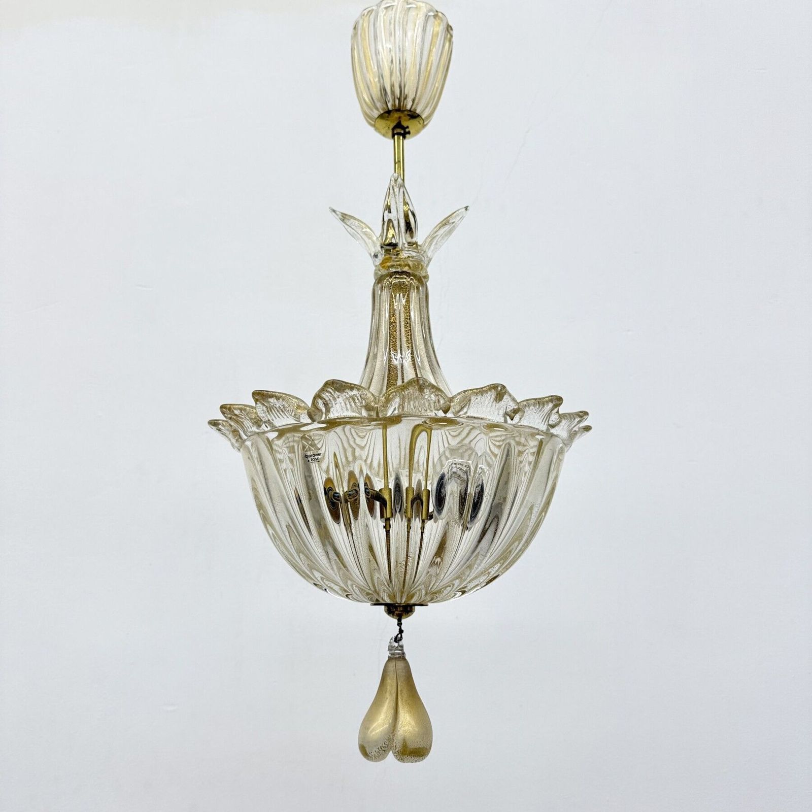 Barovier & Toso Murano Glass With Gold Hanging Lamp , 1970s photo 2952.0