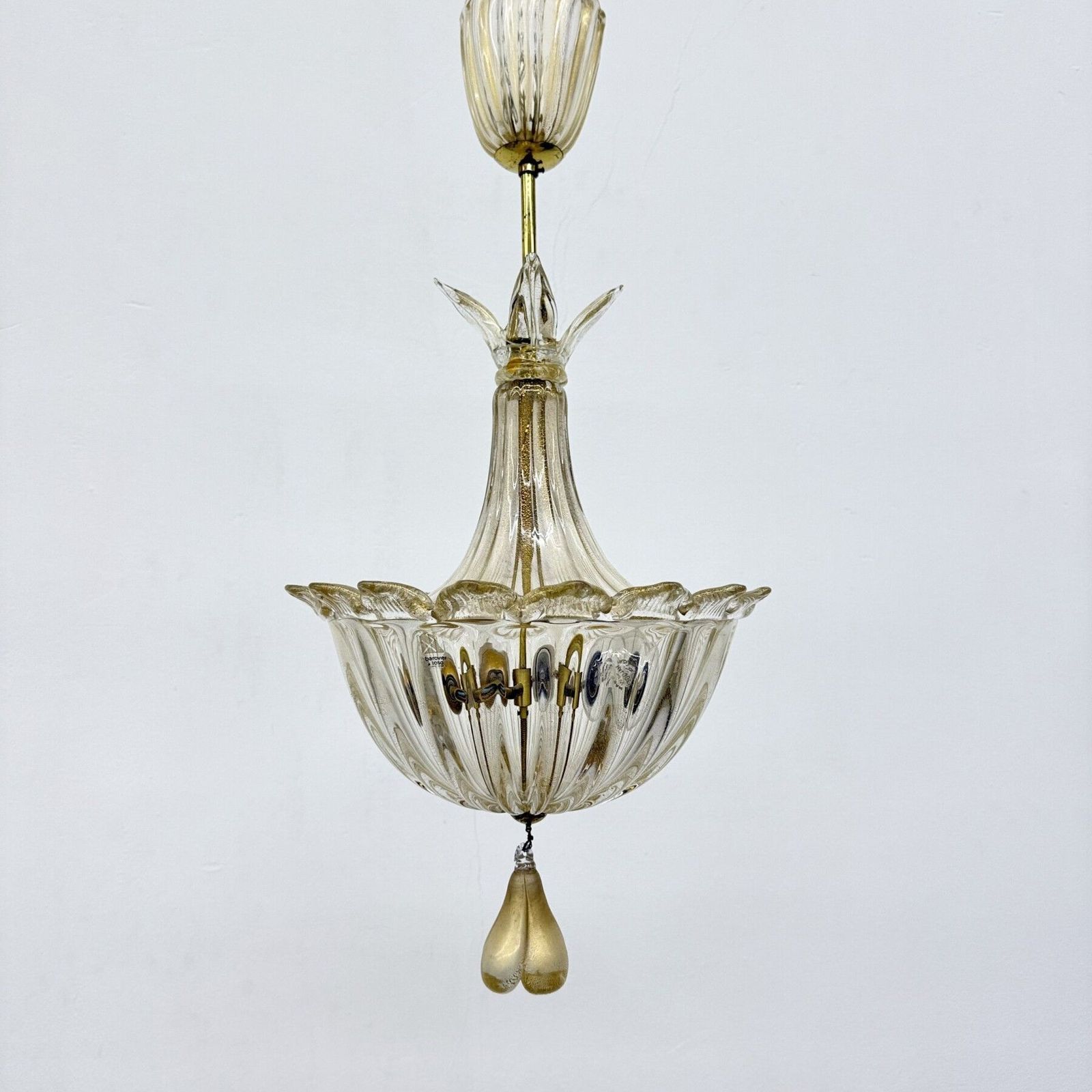 Lighting Barovier & Toso Murano Glass With Gold Hanging Lamp , 1970s photo