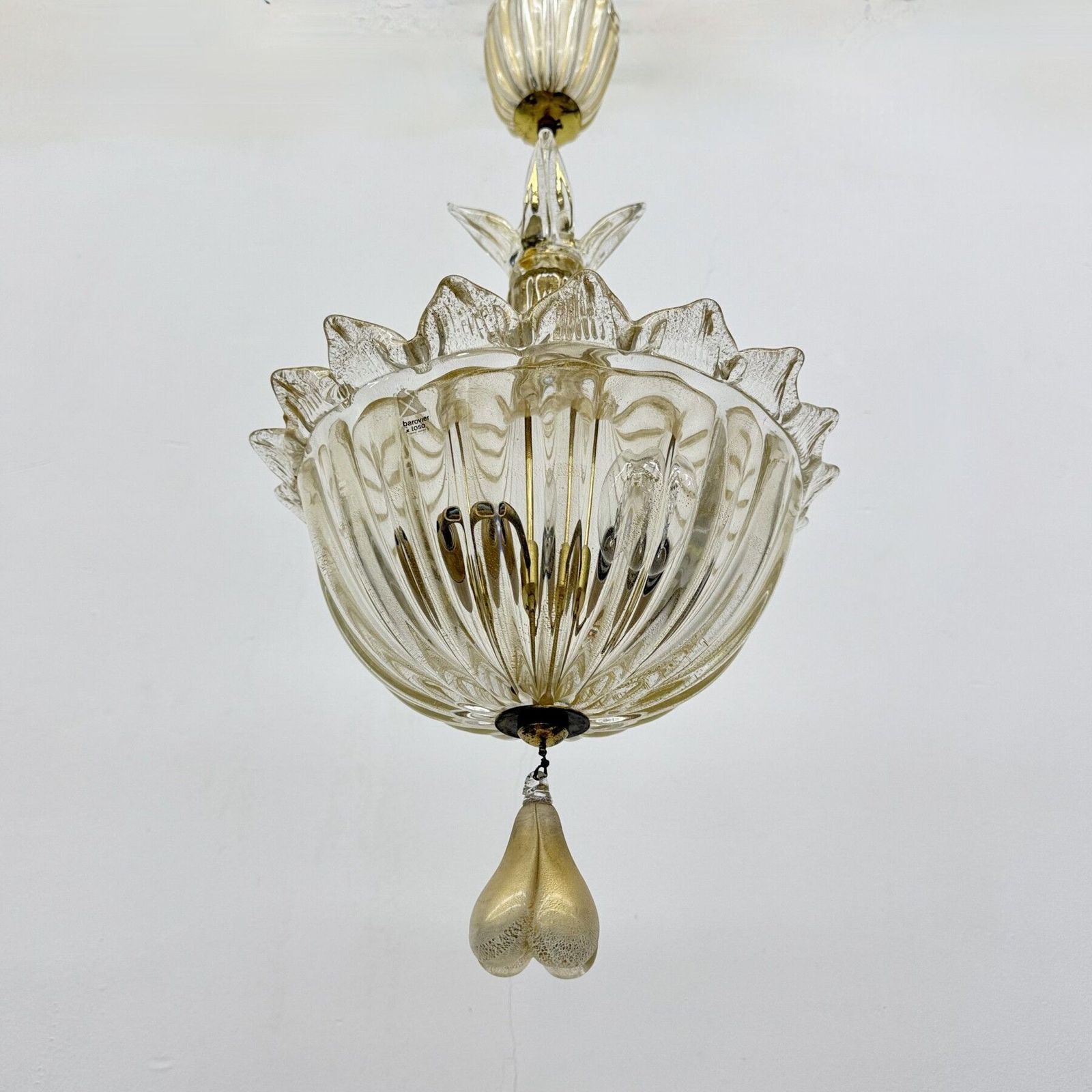 photo vinterior Barovier & Toso Murano Glass With Gold Hanging Lamp , 1970s