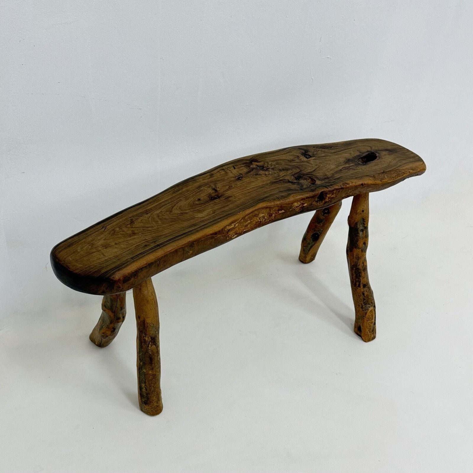 Brutalist Solid Wooden Side Table , 1970s photo vintage