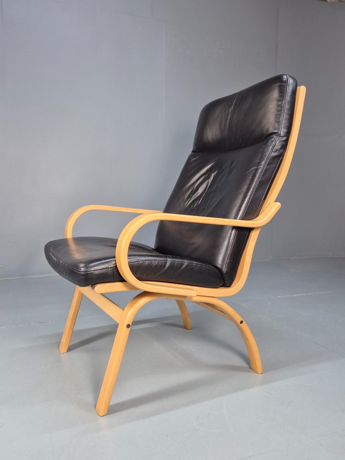 Danish Black Leather Bentwood Armchair Stouby Style Beech Frame  Eb10299 Mben photo furniture