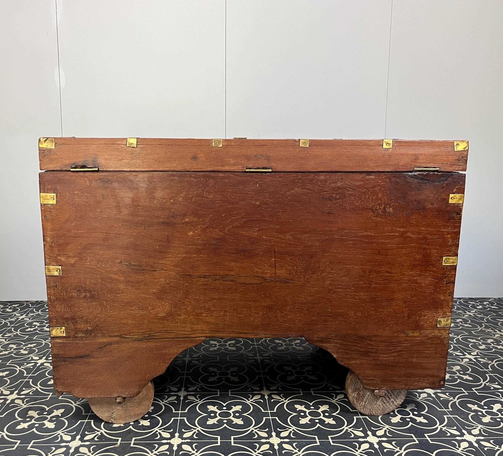 Antique Circa 1900 Anglo   Indian Marriage Dowry Campaign Chest On Wheels photo vinterior