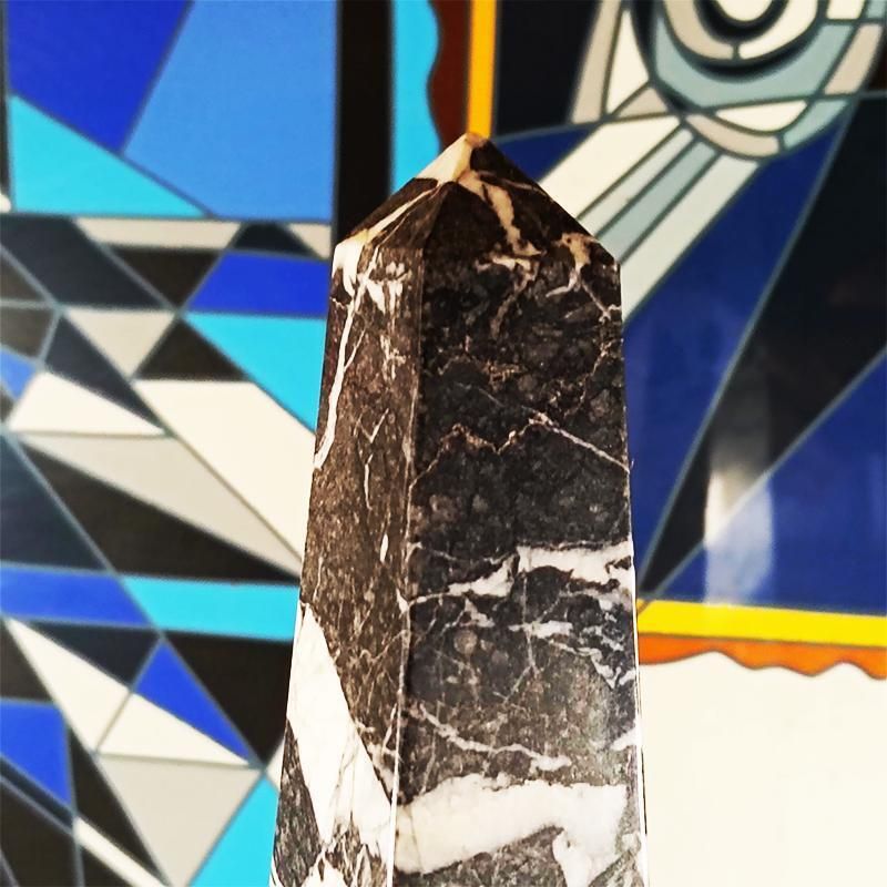 1960s Stunning Very Big Hand Carved Obelisk In Black Marble Of Aquitaine. Made In Italy. 57cm. H / 22.44 H Inches photo for sale