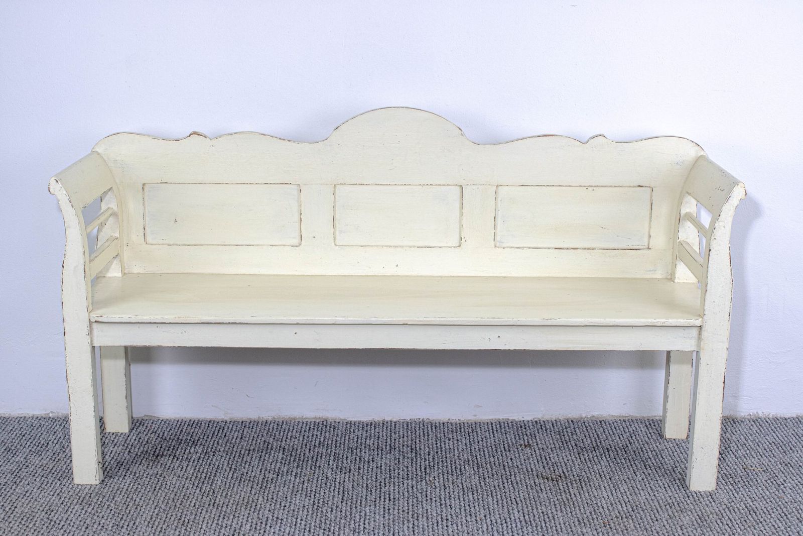 Antique White Painted Pine Bench, Late 19th Century photo furniture