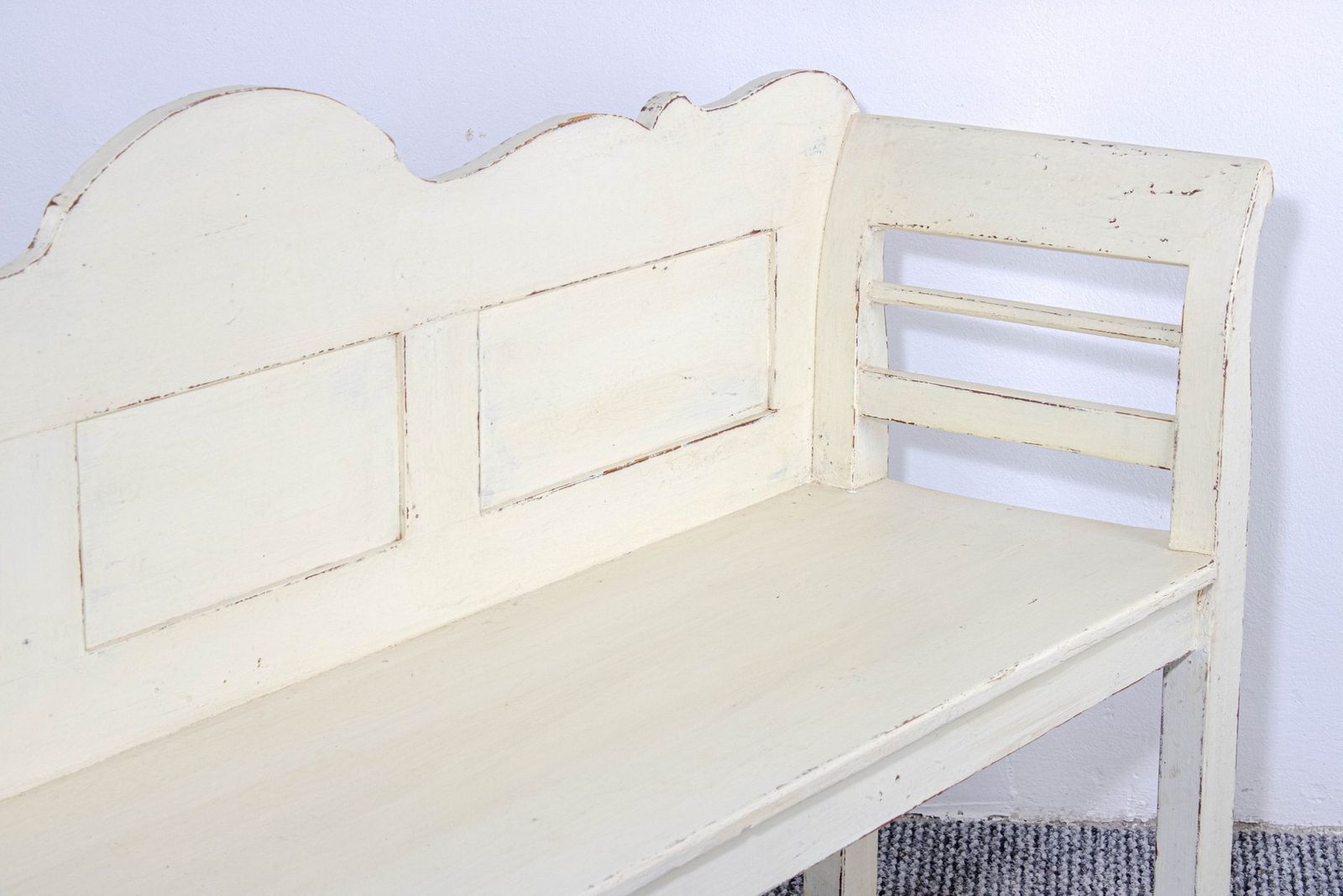 Antique White Painted Pine Bench, Late 19th Century photo 593.0