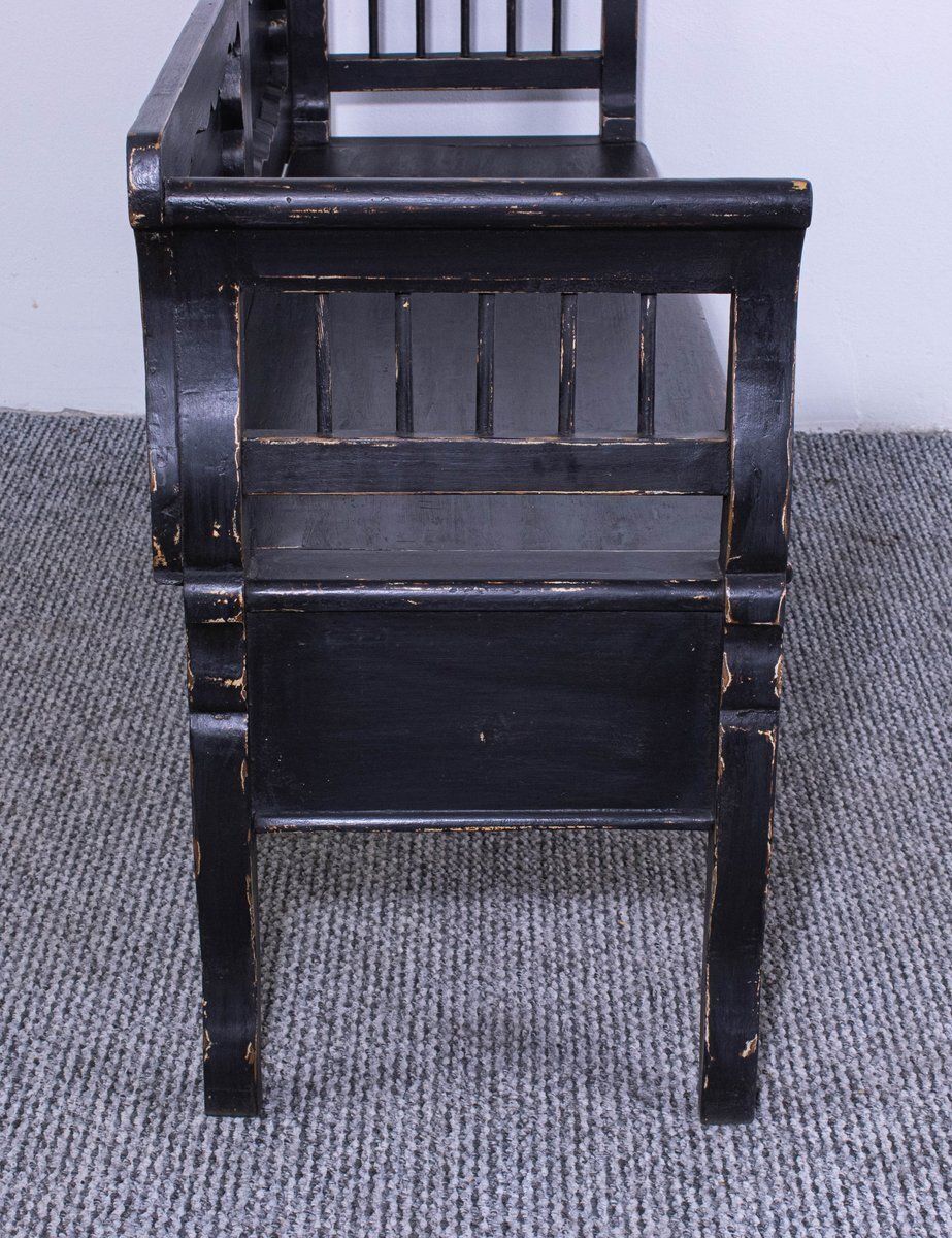 photo furniture Antique Black Painted Pine Box Bench, Late 19th Century