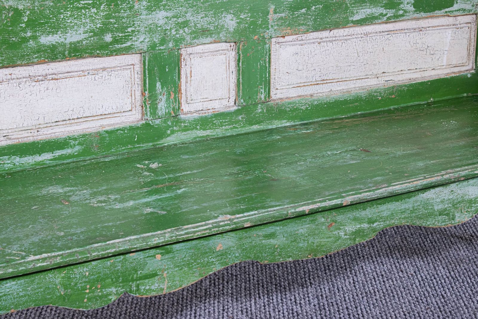 Antique Green And White Painted Pine Bench, Late 19th Century photo vinterior