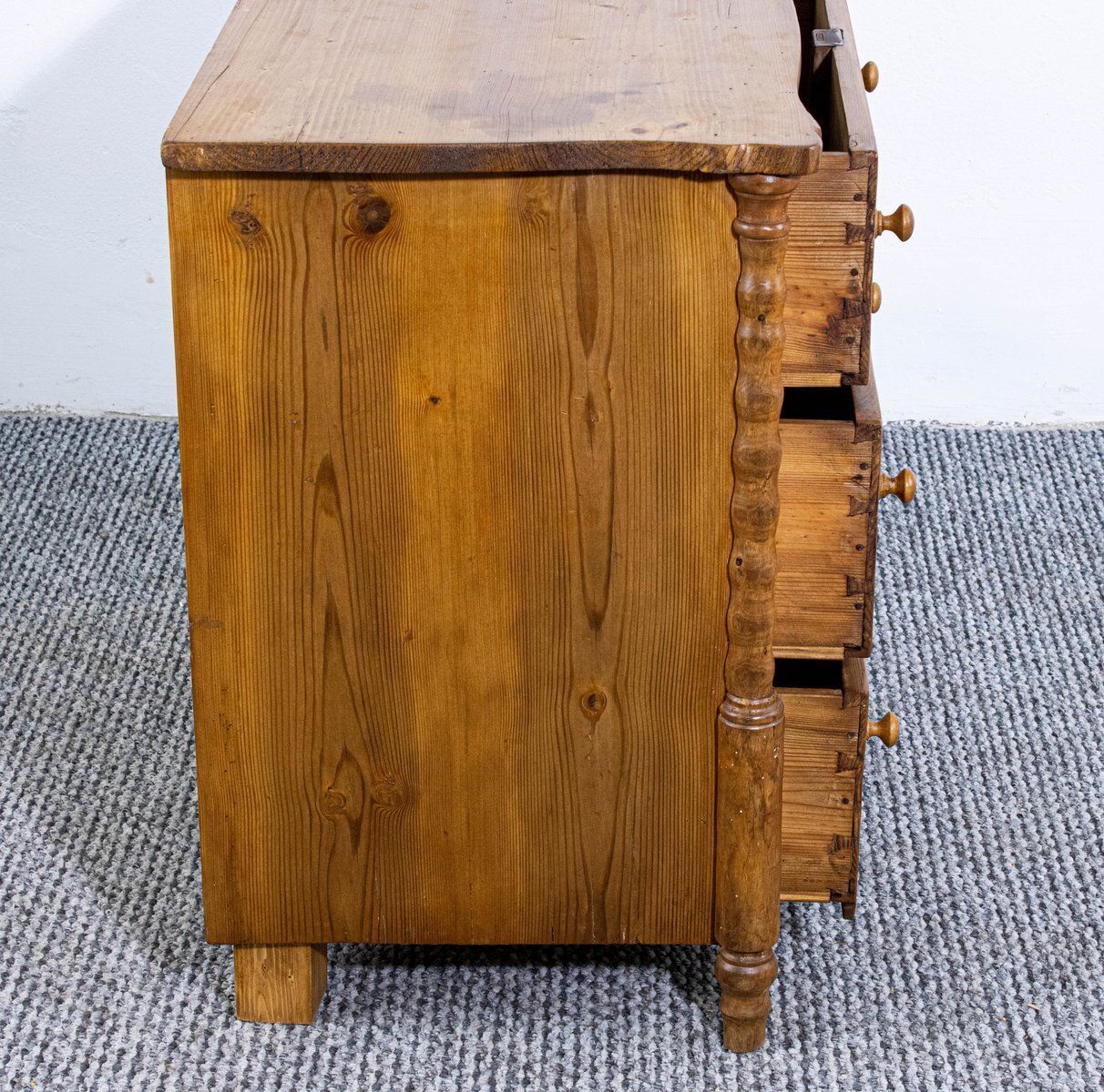 Antique Waxed Stripped Pine Chest Of 3 Drawers, Late 19th Century photo Furniture