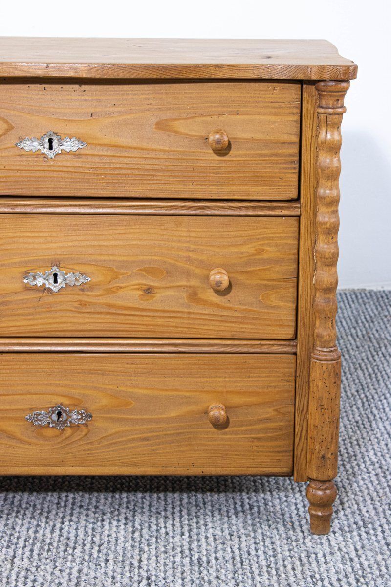 Antique Waxed Stripped Pine Chest Of 3 Drawers, Late 19th Century photo buy