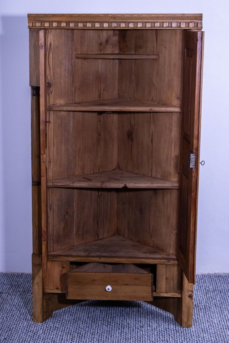 Late 19th Century Pine Corner Cabinet With Drawer, 1899 photo Furniture