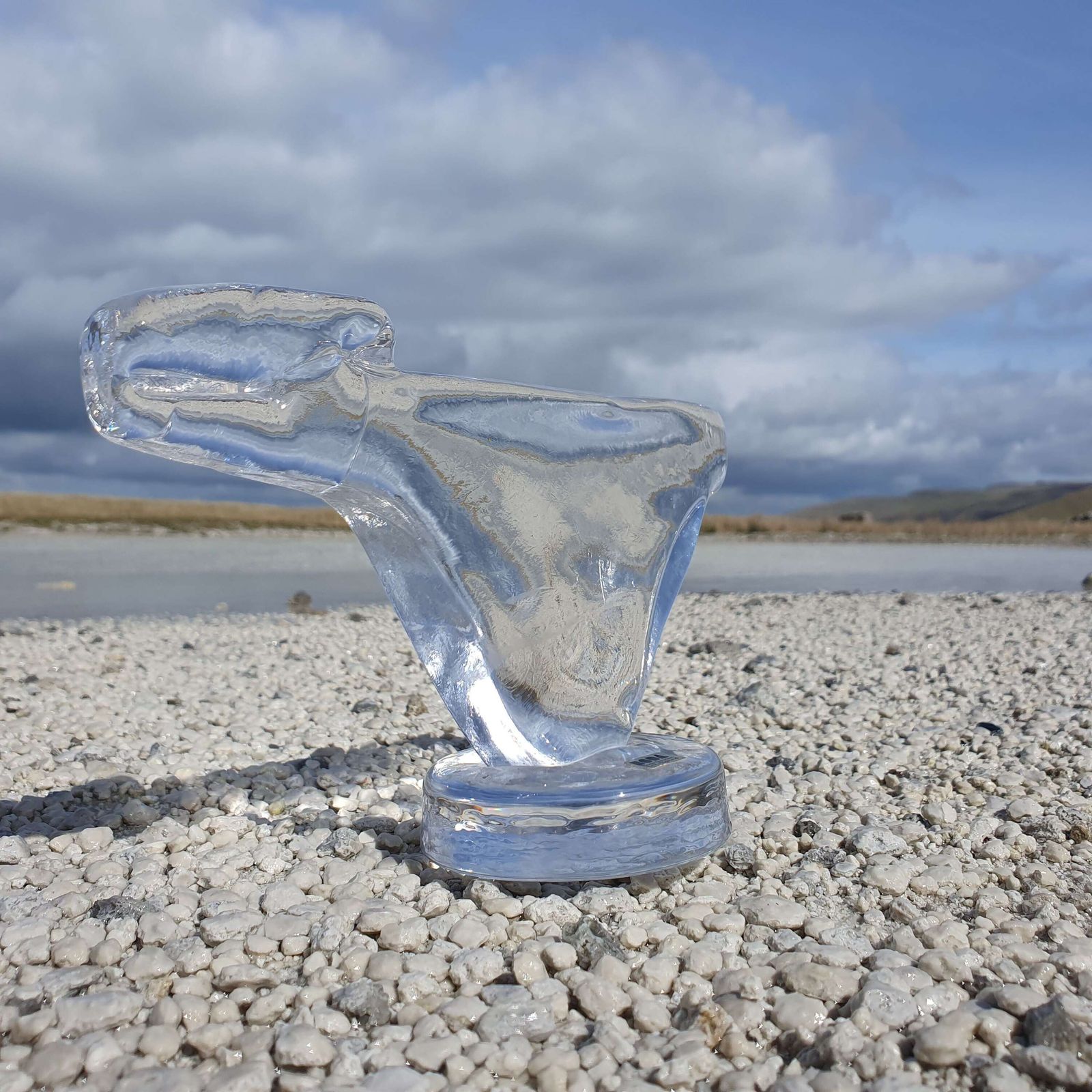 Erik Hoglund For Boda, Sweden. A Clear Glass Dinosaur Figurine. 1960s photo Home Decor