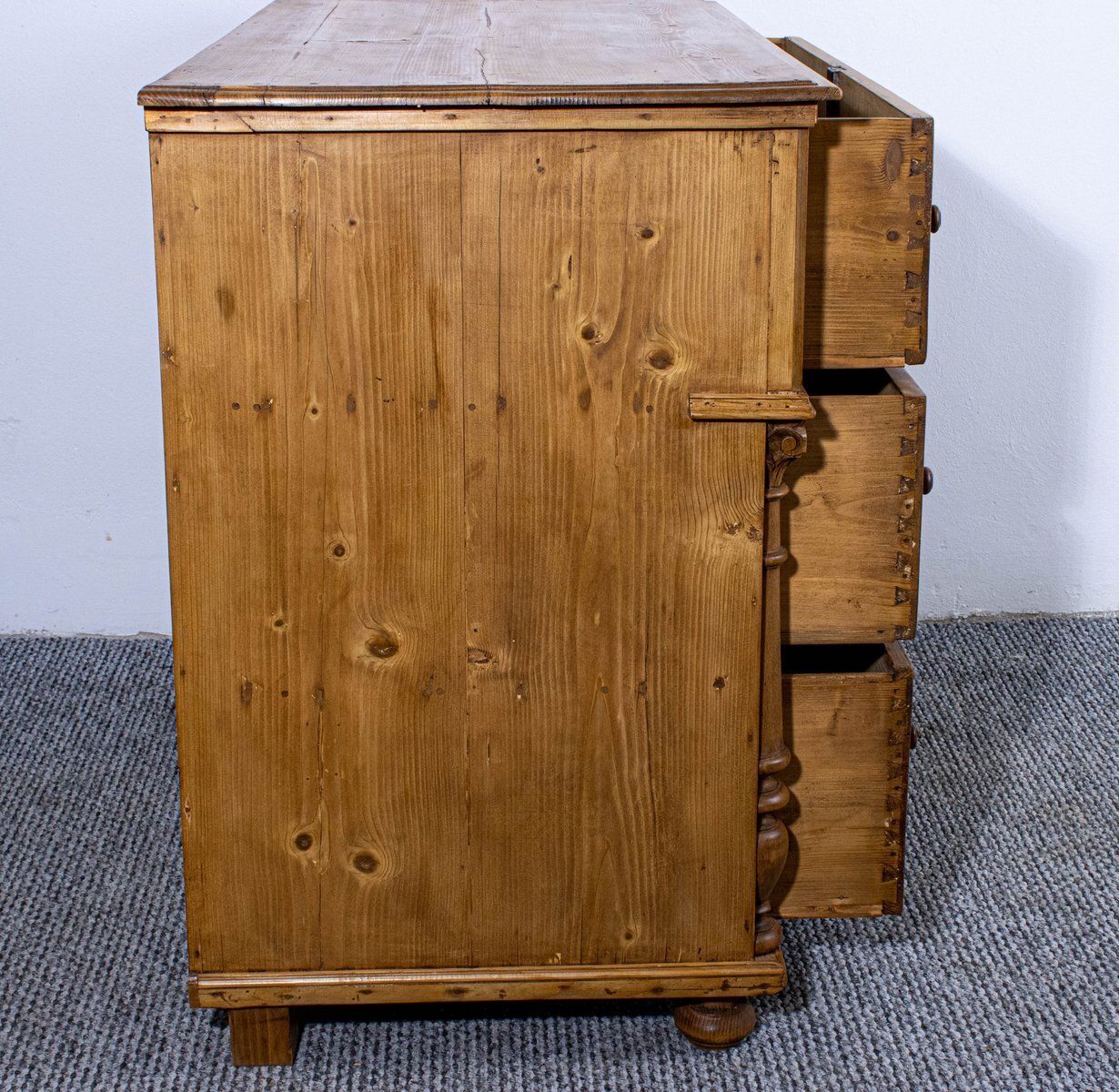 Antique Waxed Stripped Pine Chest Of 3 Drawers, Late 19th Century photo vintage