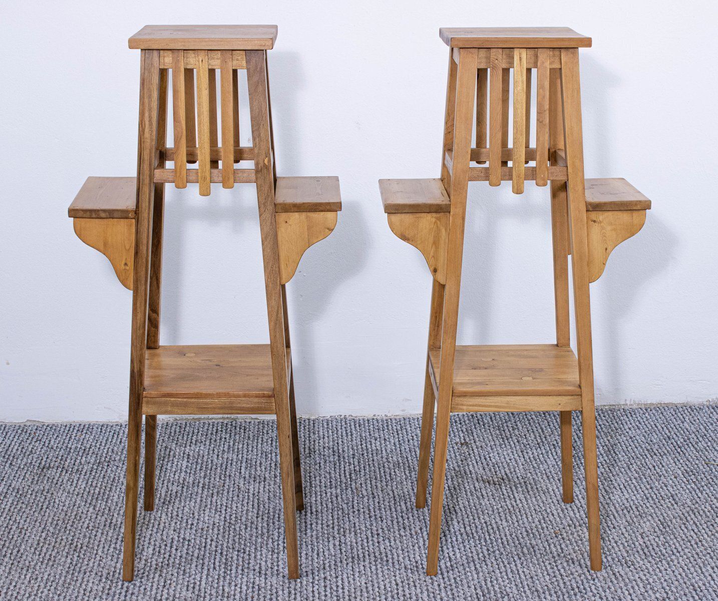 Antique Stripped & Waxed Pine Plant Stands, Late 19th Century, Set Of 2