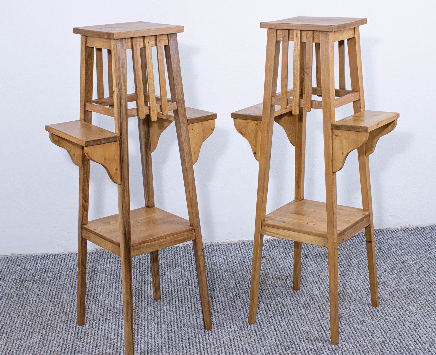 Antique Stripped & Waxed Pine Plant Stands, Late 19th Century, Set Of 2 photo furniture