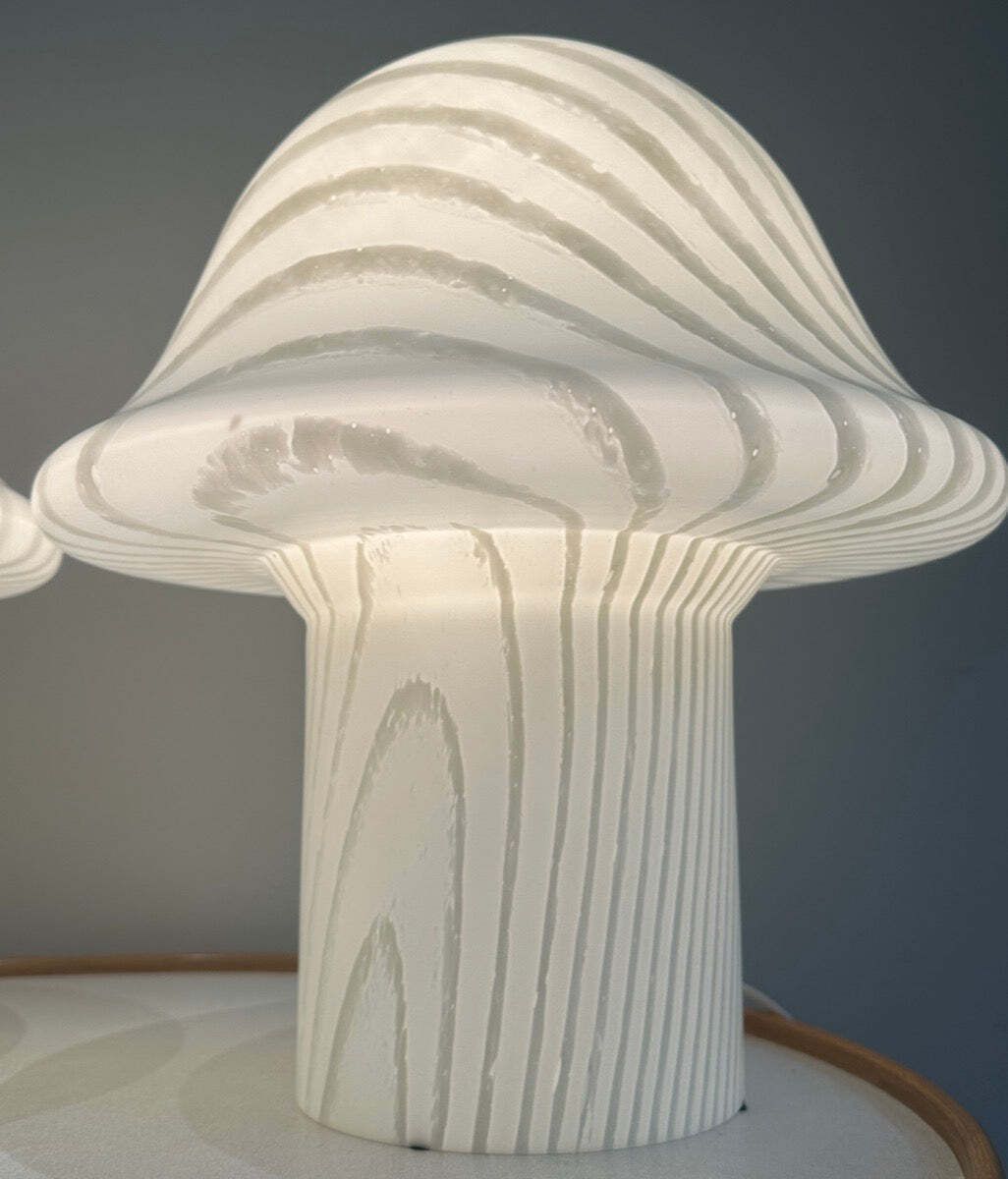 685.0 Pair Of Large 1970s Space Age Peill & Putzler Striped White Silky Glass Mushroom Table Lamps photo