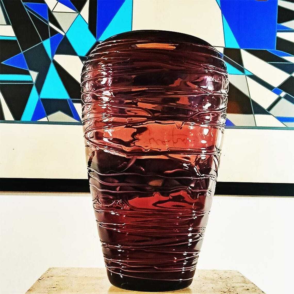 1970s Purple Vase In Hand Worked, Hand Blown Murano Glass   Made In Italy. photo for sale