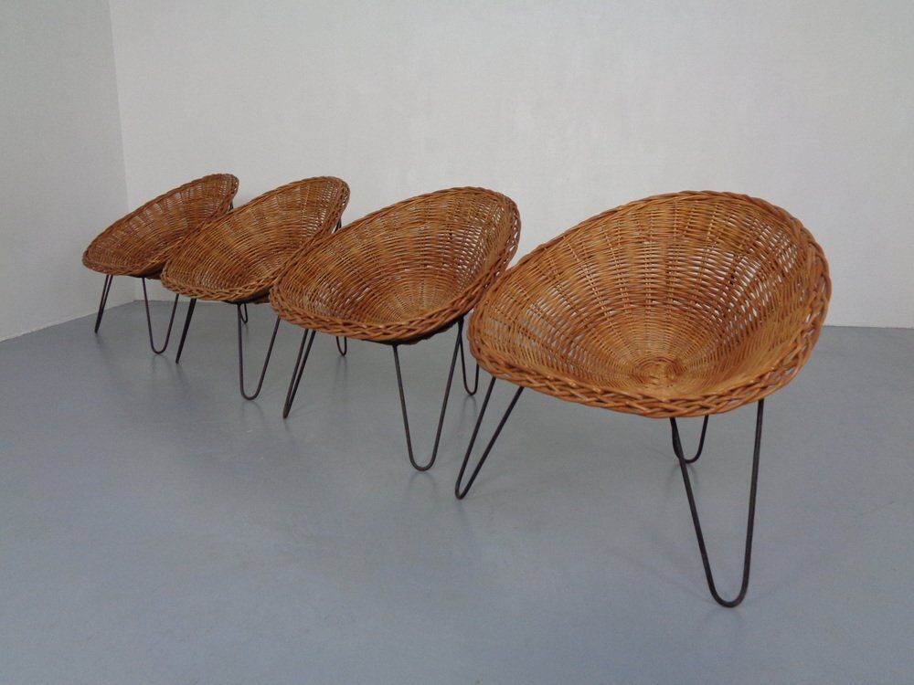 Mid Century German Bamboo Chairs, 1950s, Set Of 4 photo Furniture