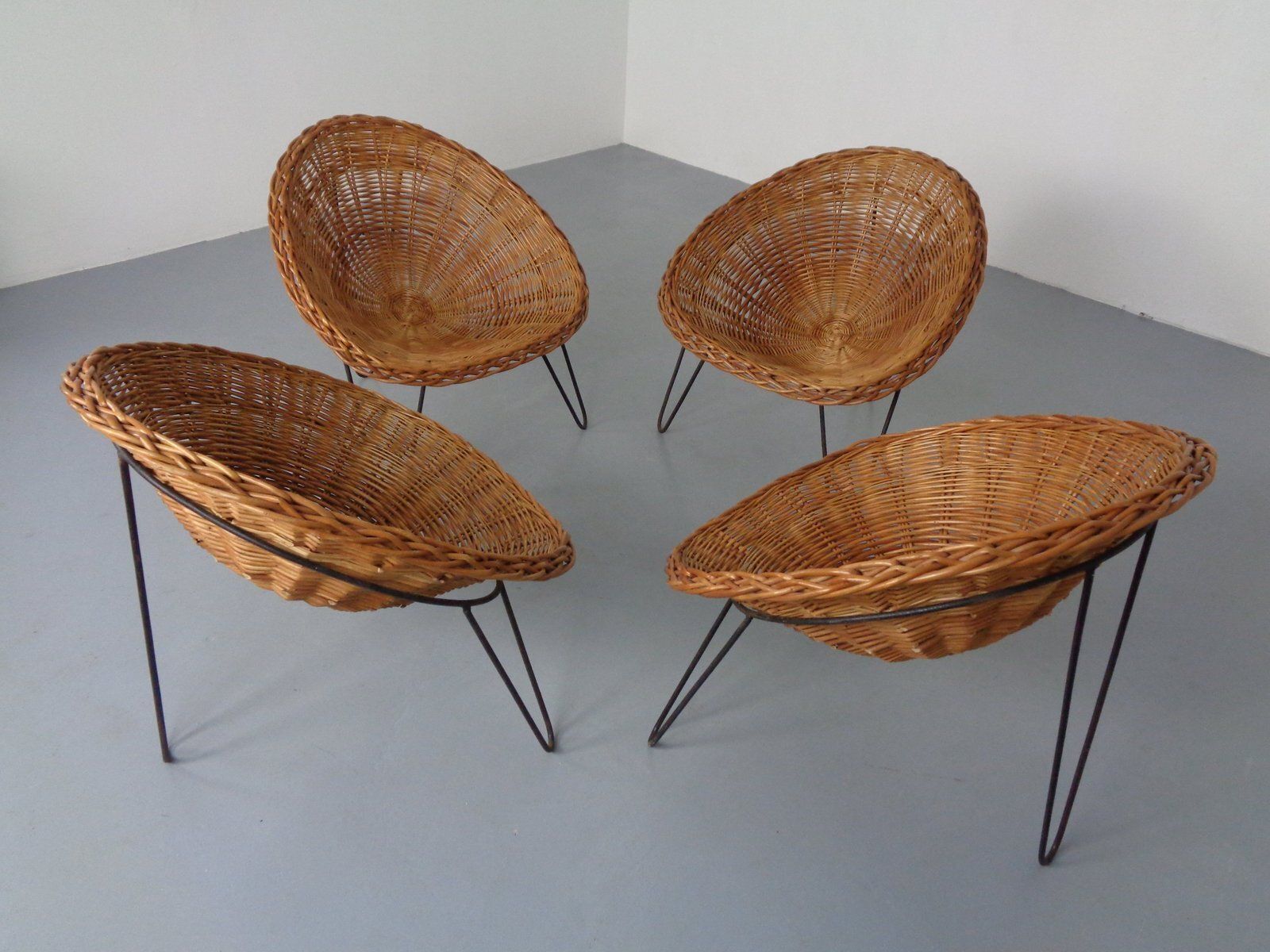 Mid Century German Bamboo Chairs, 1950s, Set Of 4 photo 1301.0
