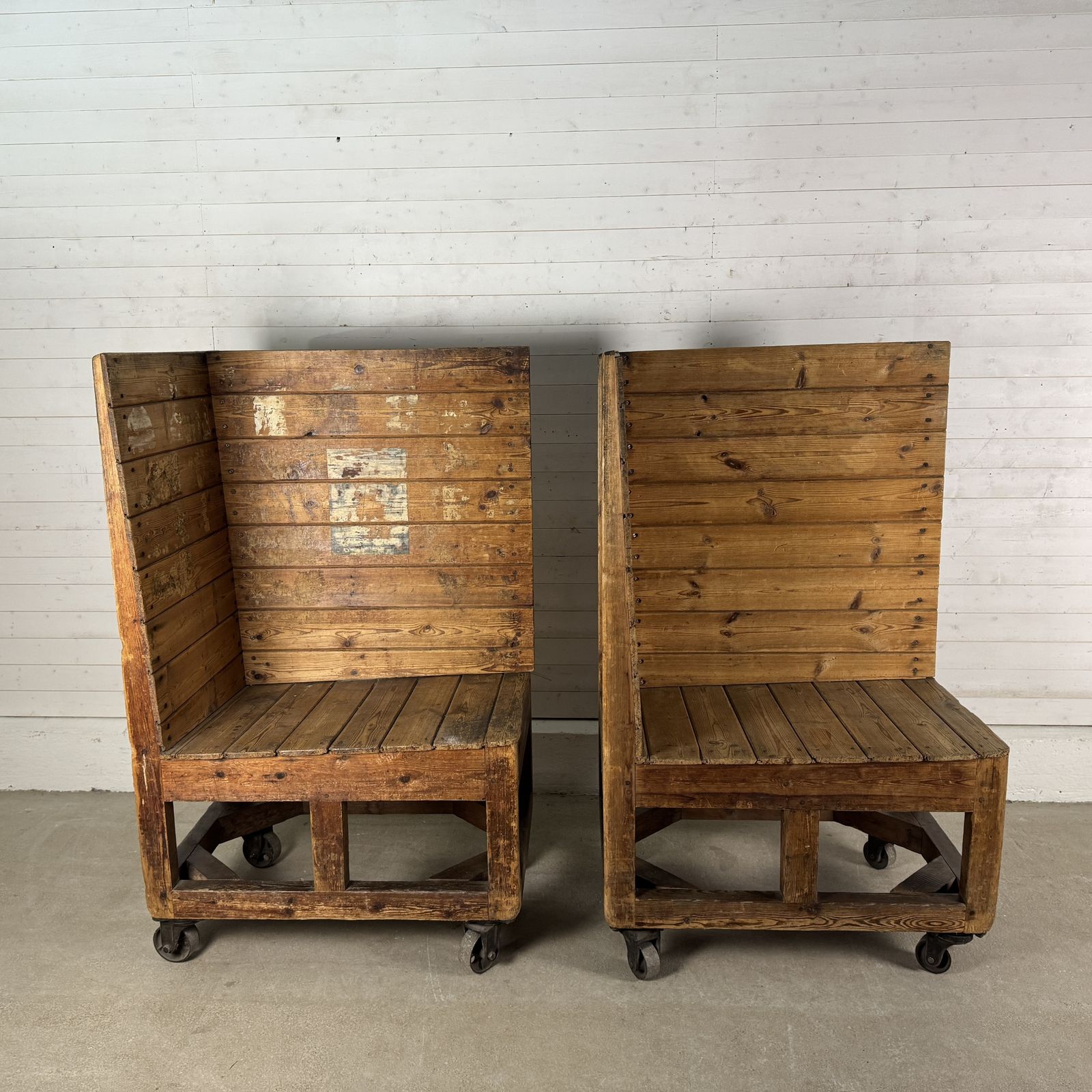 Pair Of Antique Industrial Pine Factory Trolleys photo 1050.0