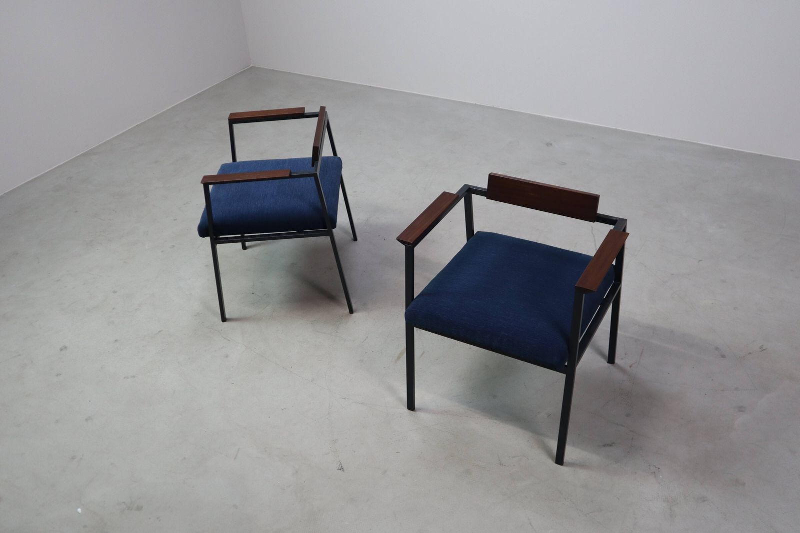 Pair Of Postmodern Armchairs In Steel And Mahogany, 1970s photo buy