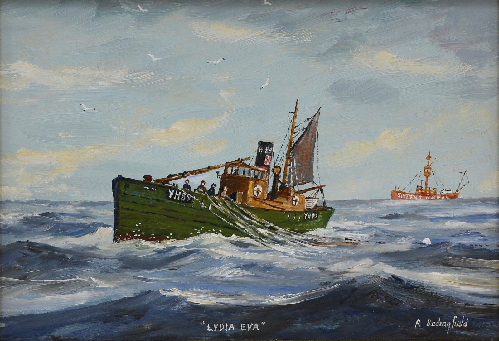 Oil On Board By Roger Bedingfield. Titled "Lydia Eva" Off Smiths Knoll Lightship photo furniture
