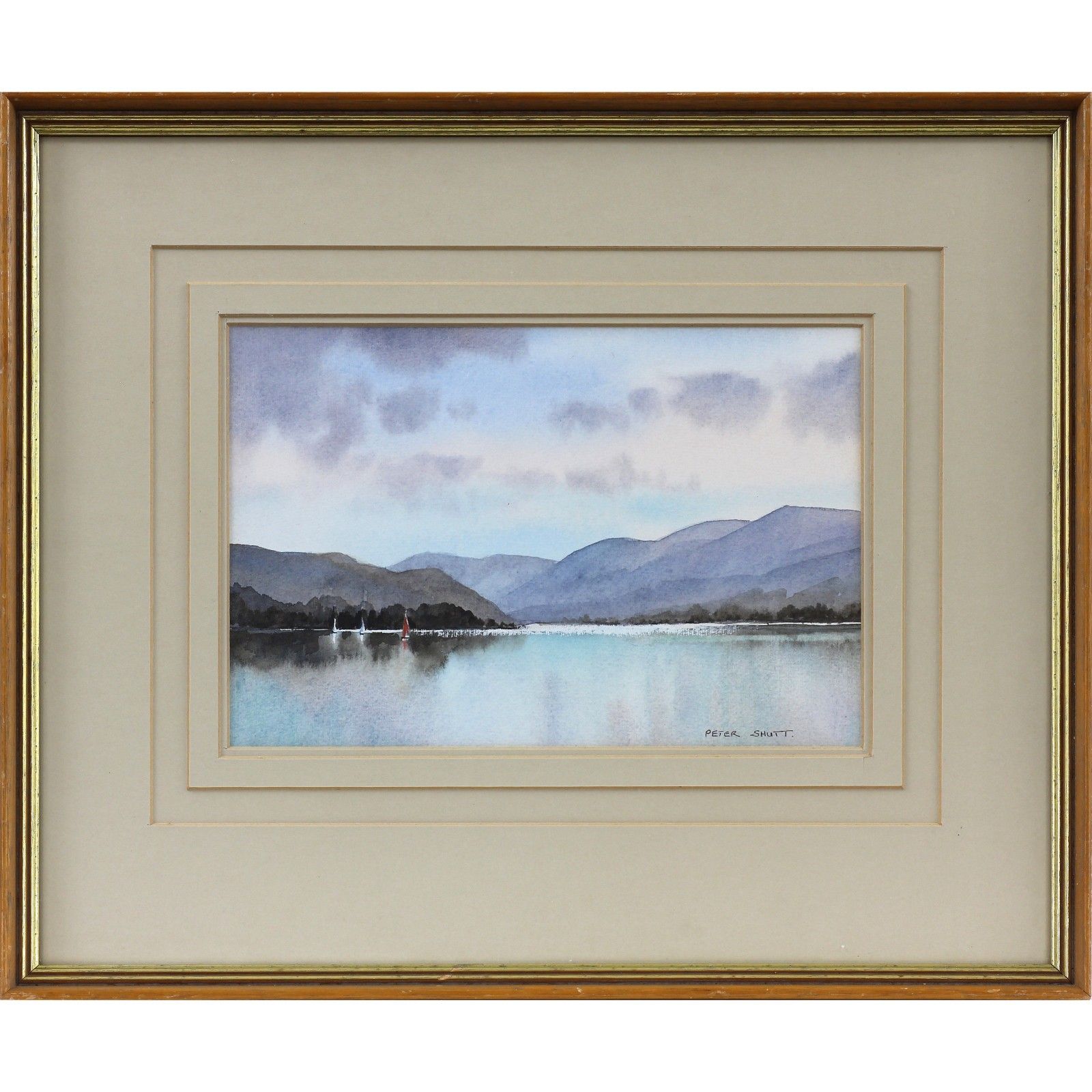 Lake District Watercolour By Peter Shutt.  Titled "Evening Sail, Ullswater."