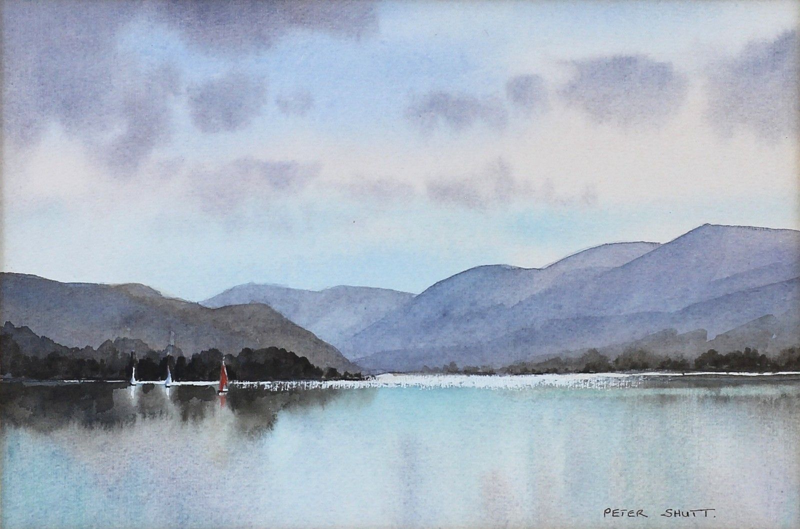 Lake District Watercolour By Peter Shutt.  Titled "Evening Sail, Ullswater." photo furniture