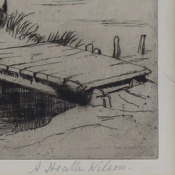 Etching By Annie Heath Wilson. Suffolk Coast Scene Titled "Tanning Walberswick". photo for sale