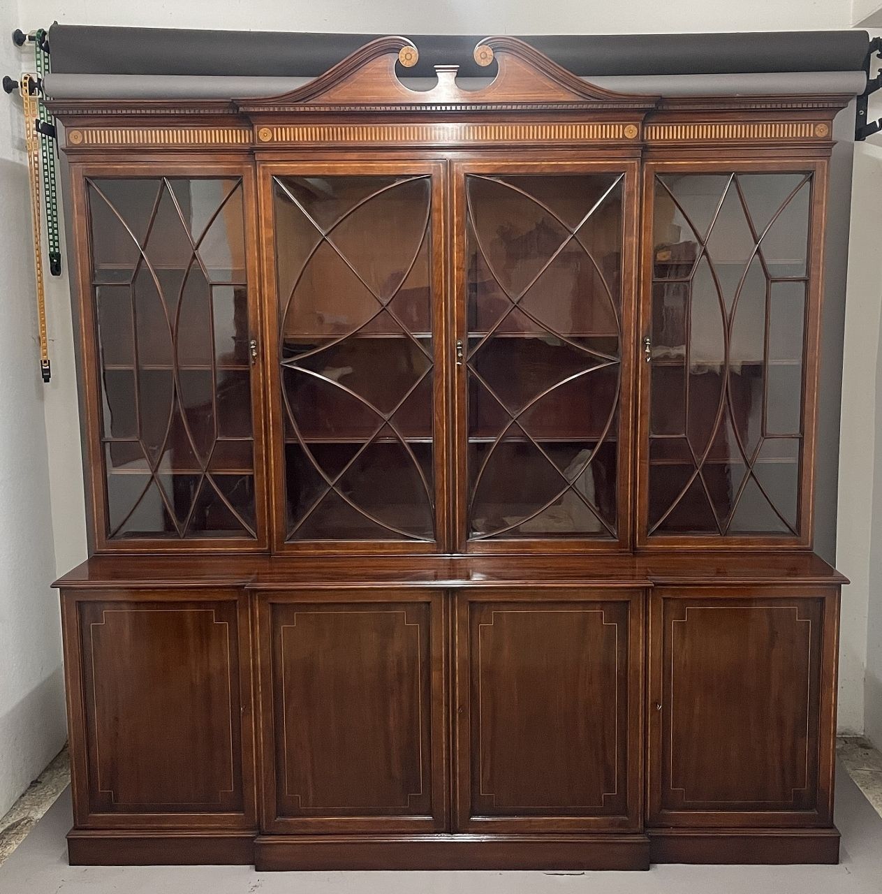 19th Century Inlaid Mahogany Breakfront Bookcase