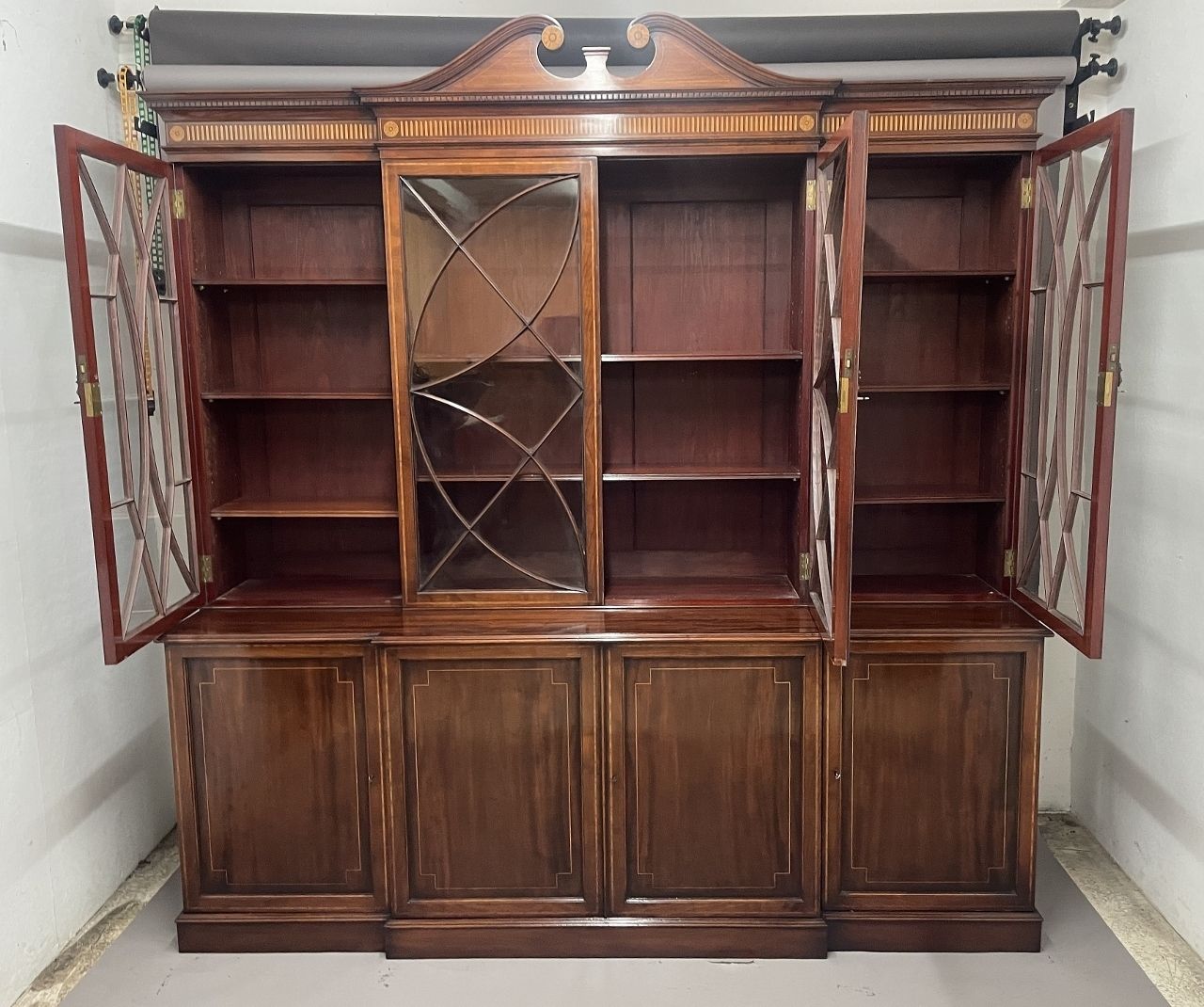19th Century Inlaid Mahogany Breakfront Bookcase photo for sale
