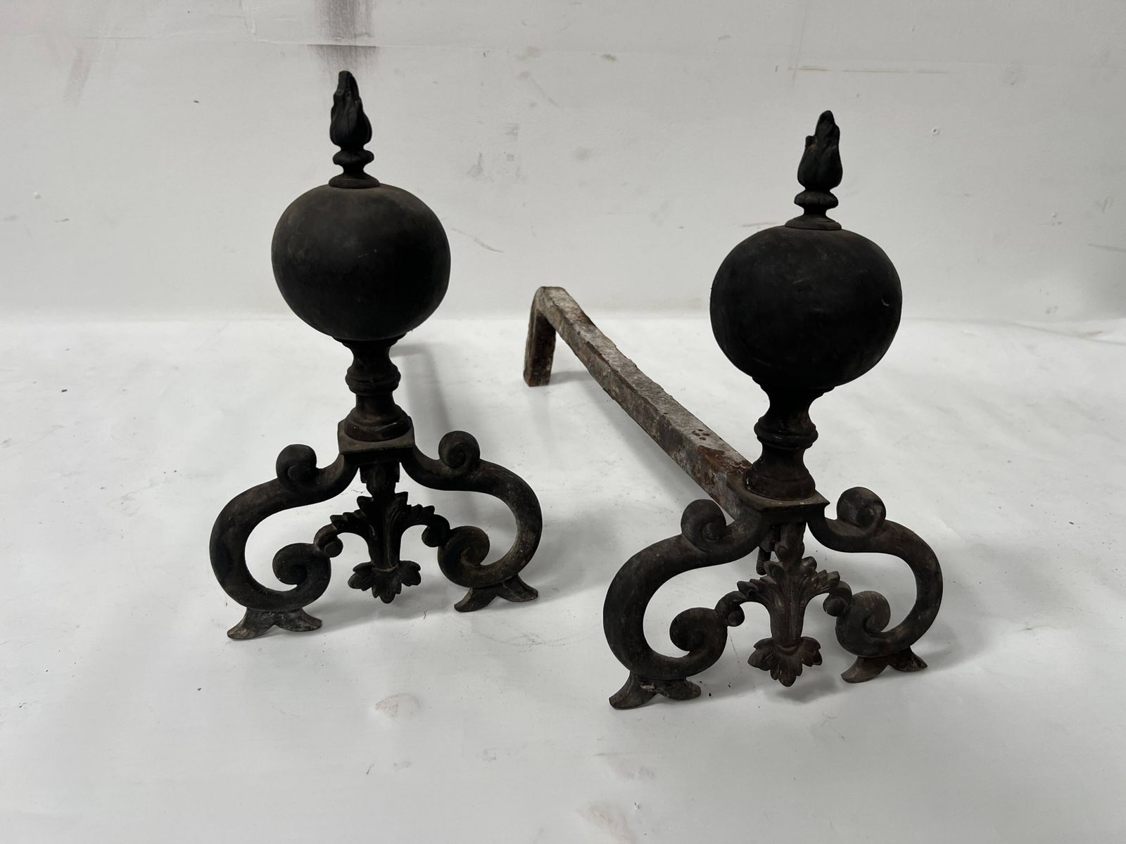 Pair Of Renaissance Style Bronze Andirons, 19th Century photo vinterior