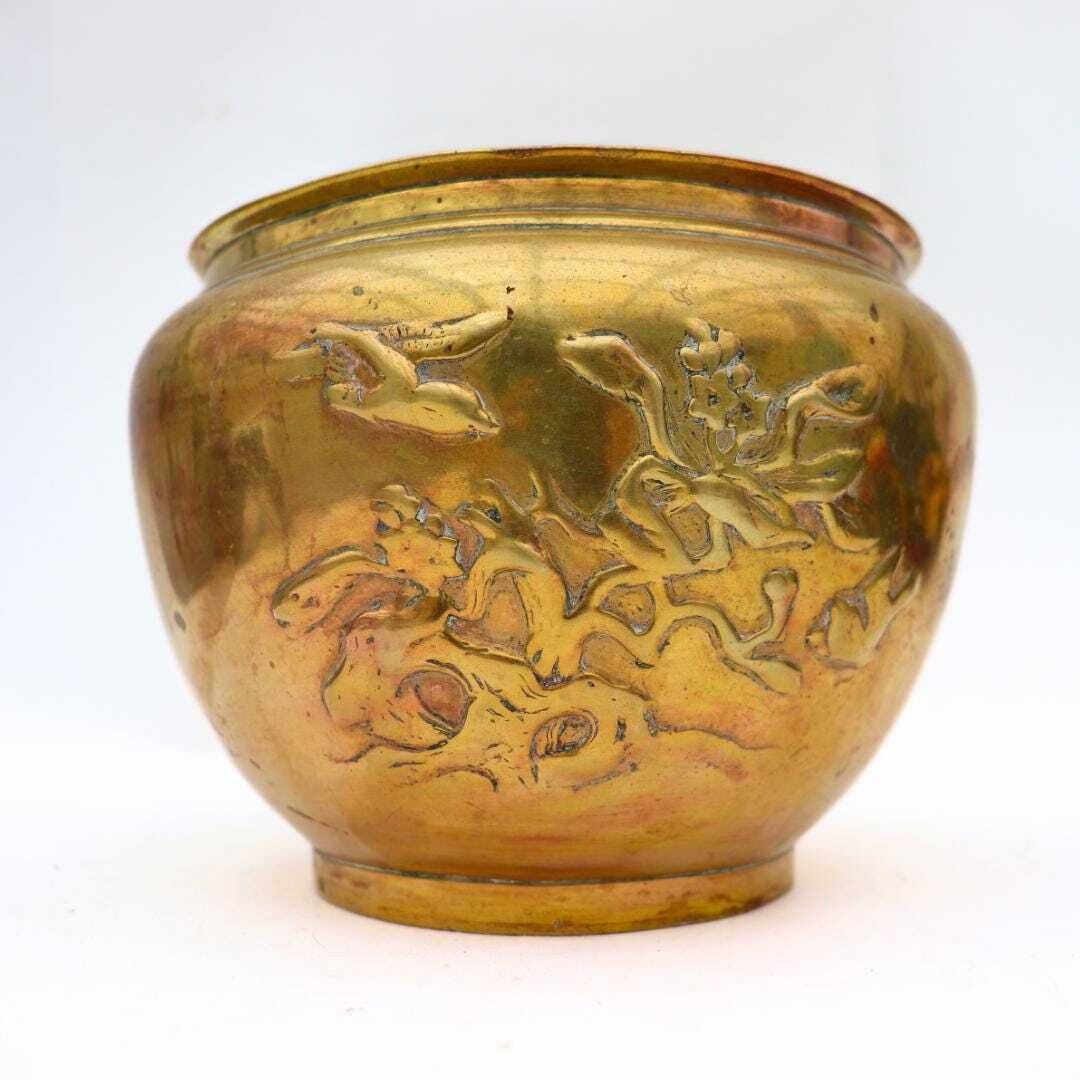 Antique Japanese Bronze Jardiniere With Birds On Branch Decoration 5.2'' Tall photo 55.0