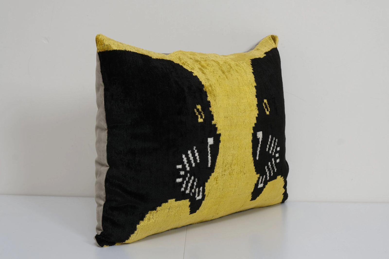 Panther Ikat Velvet Pillow, Silk Lumbar Cushion Cover, Mothers Day Gift, Animal Lumbar Pillows, Boho Pillow photo for sale