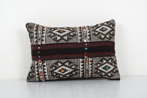 Ethnic Goat Hair Lumbar Kilim Pillow Cover From Anatolian, Bohemian House Decor