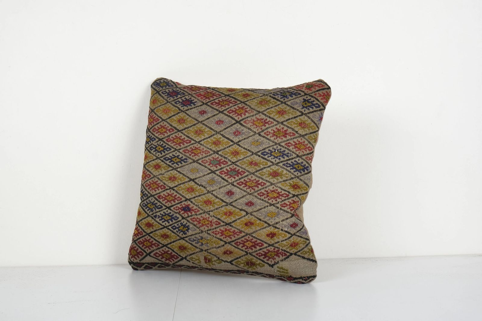 Handmade Turkish Cicim Pillow Cover, Brown Square Kilim Pillow Cover photo furniture