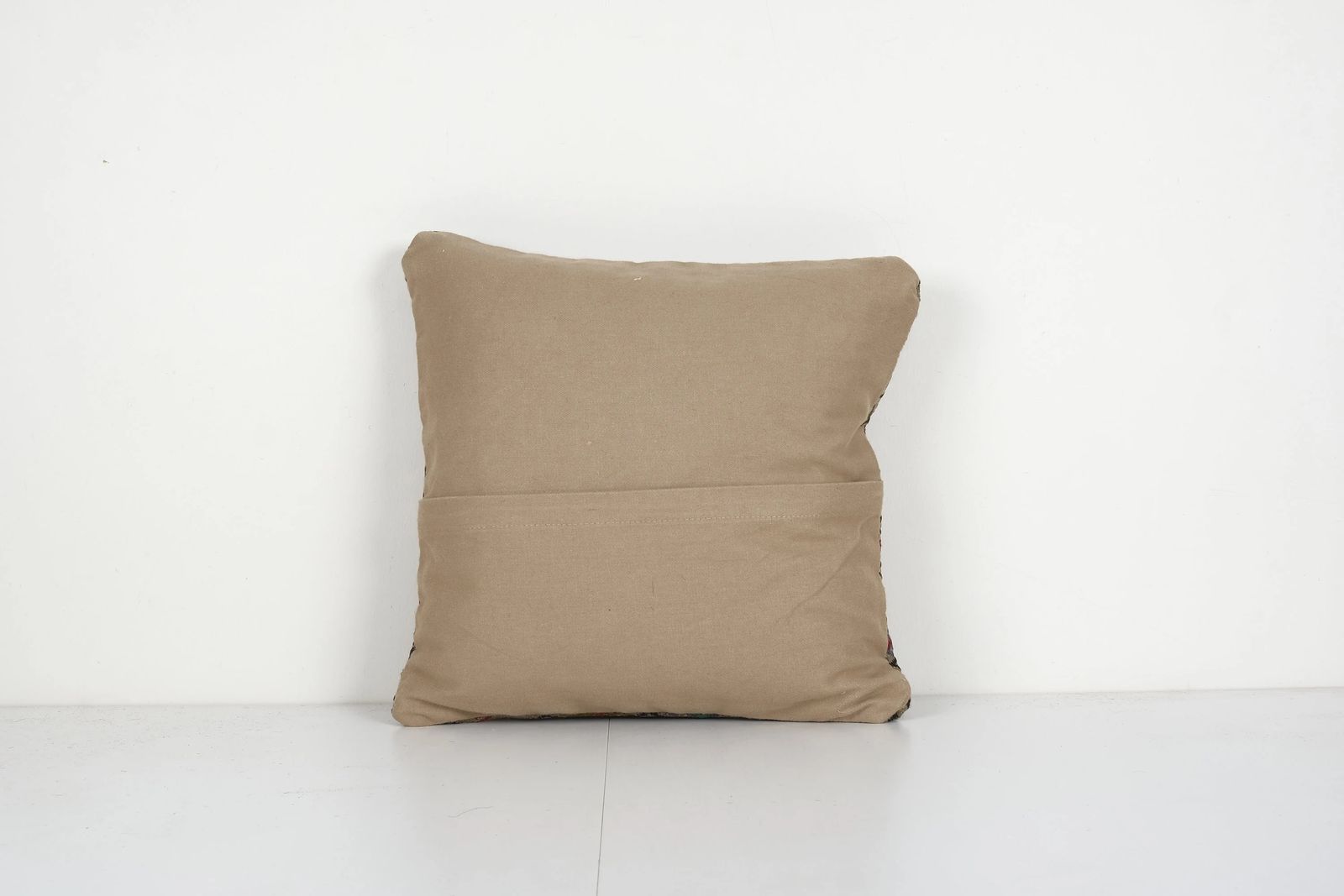 Handmade Turkish Cicim Pillow Cover, Brown Square Kilim Pillow Cover photo Textiles