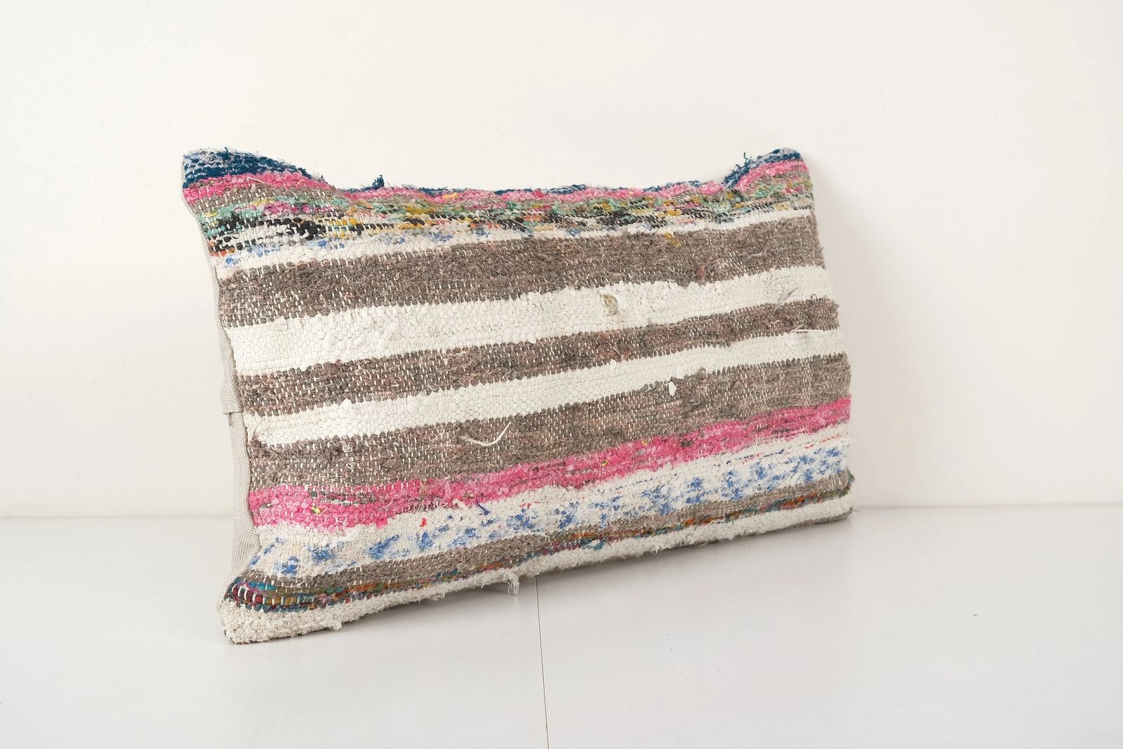 Traditional Turkish Decorative Kilim Pillow, Anatolian Striped Cotton Lumbar Kilim Pillow Cover photo Textiles