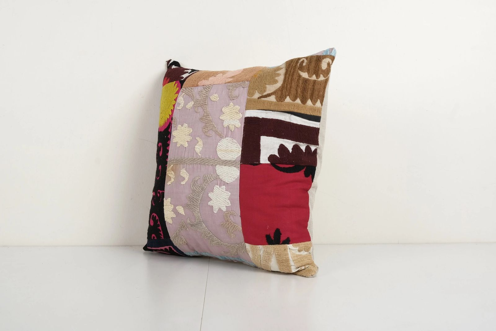 Uzbek Patchwork Suzani Cushion Cover, Suzani Pillow Case Made From A 19th Century Suzani, Uzbekistan, Square Cushion Cover photo Textiles