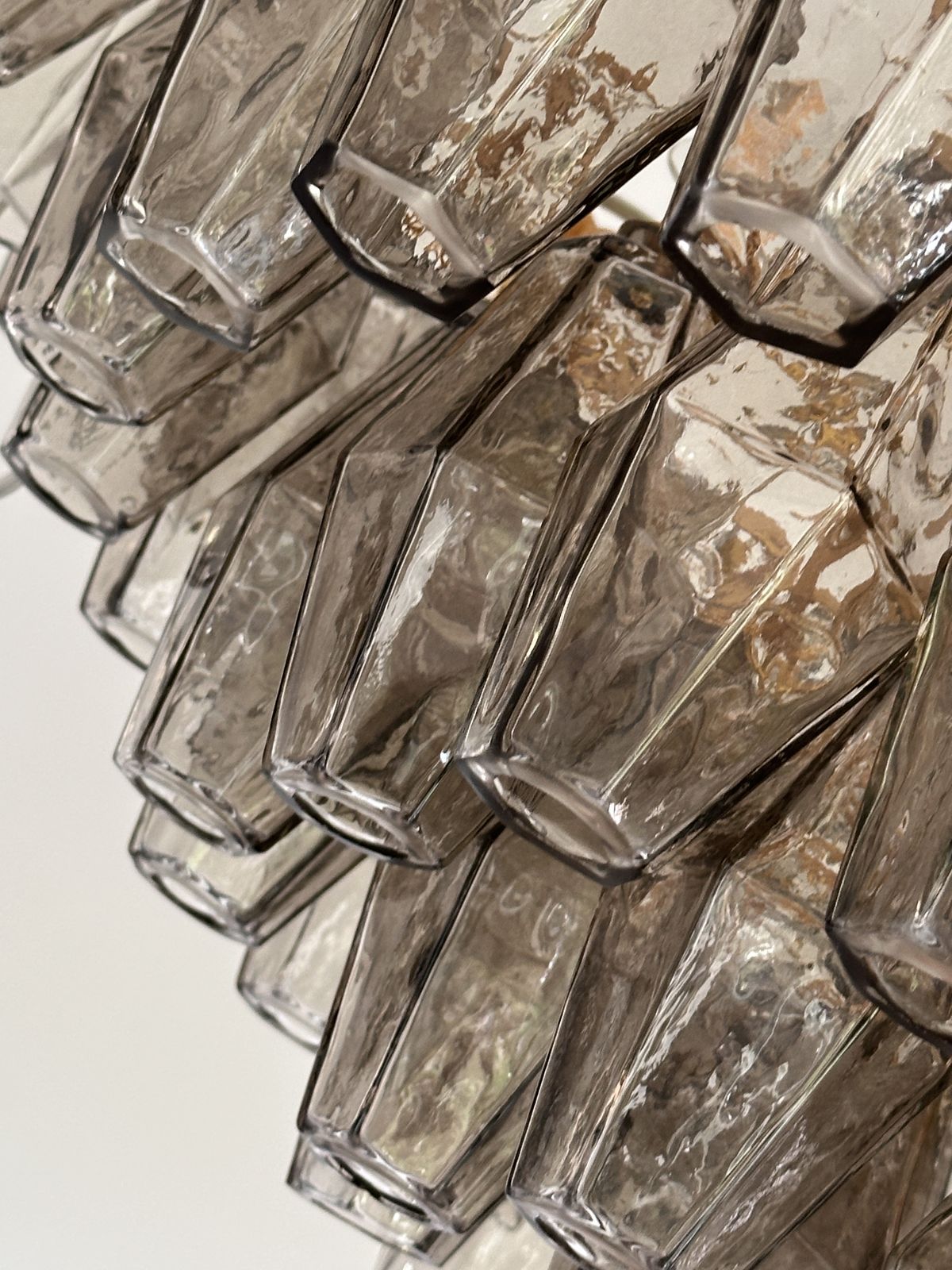 photo furniture Contemporary Styled After Venini Smoked Fumè “Poliedri” Murano Glass Gold Chandelier