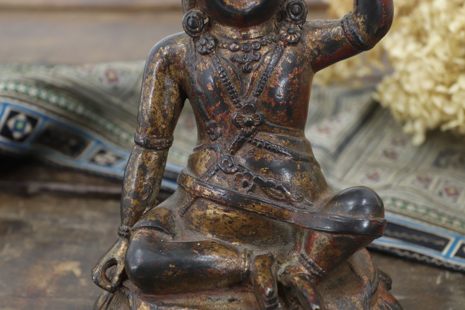 Tibetan Bronze Buddha With Traces Of Gold Leaf And Red Lacquer photo furniture