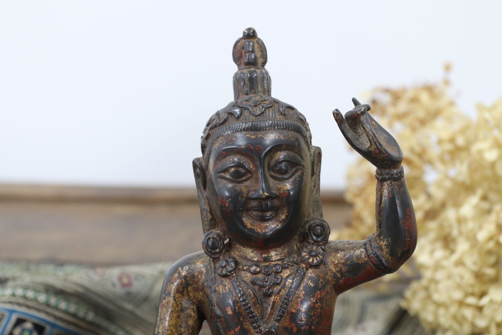Tibetan Bronze Buddha With Traces Of Gold Leaf And Red Lacquer photo for sale
