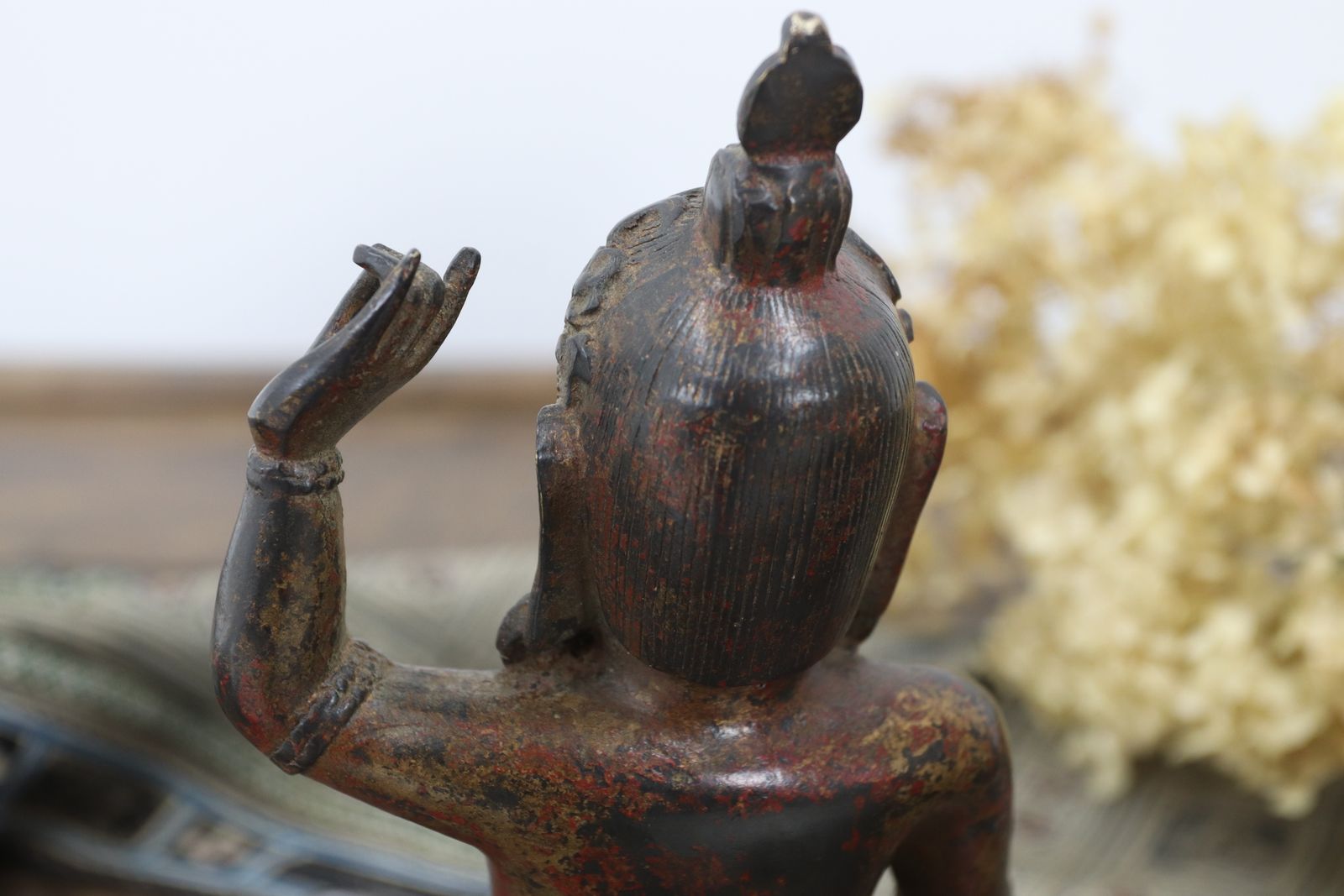 Tibetan Bronze Buddha With Traces Of Gold Leaf And Red Lacquer photo buy