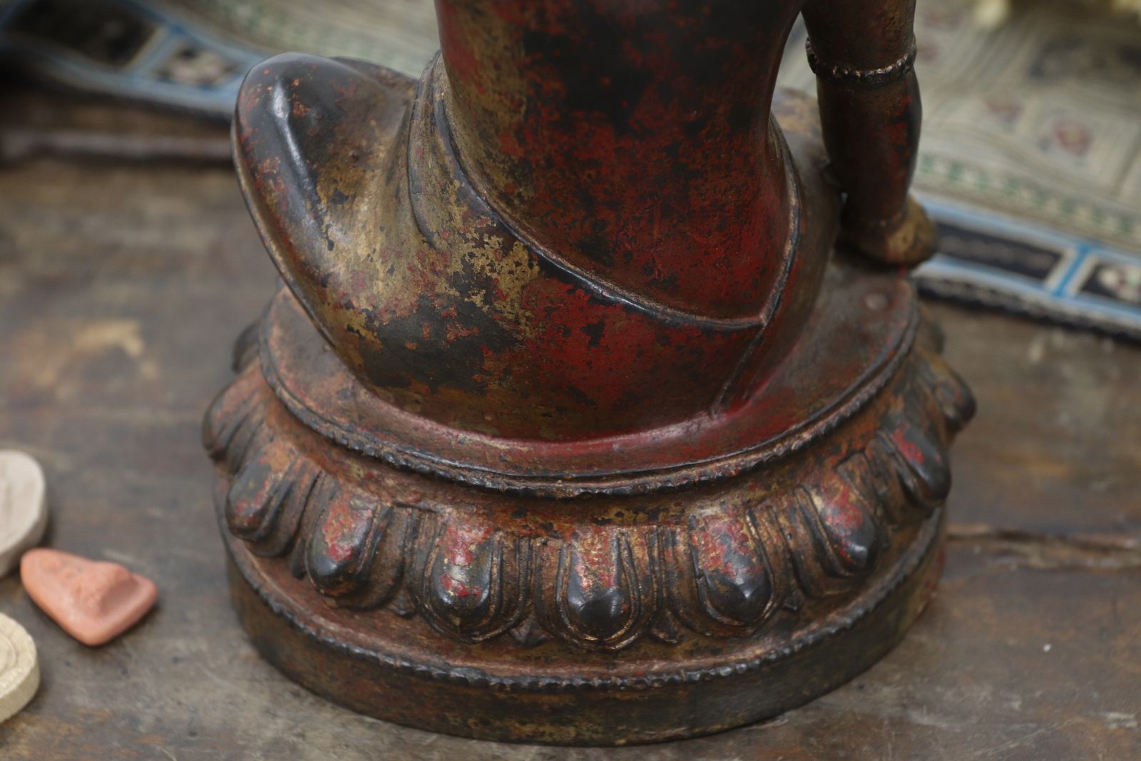 photo furniture Tibetan Bronze Buddha With Traces Of Gold Leaf And Red Lacquer