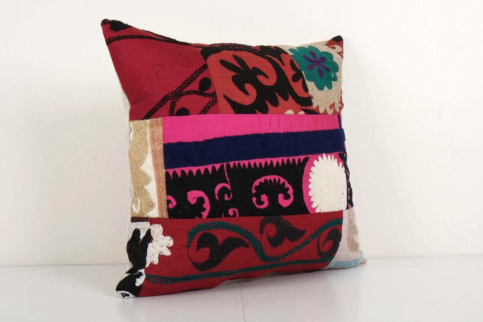 Suzani Pillow Fashioned From Uzbek Textile   Square Samarkand Patchwork Pillow Cover   Oblong Ethnic Cushion Cover photo Textiles